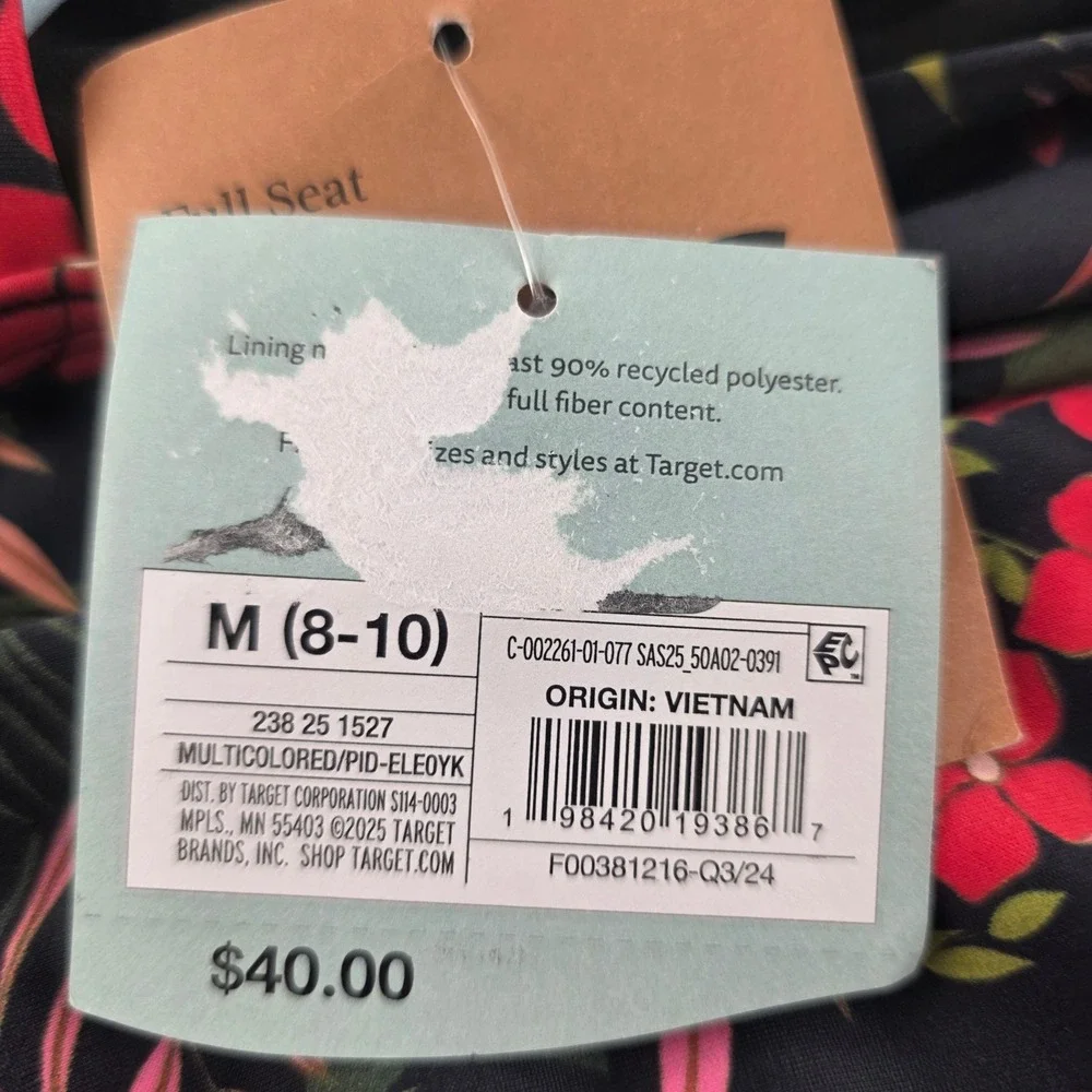 Target Floral One Piece Swimsuit Black Pink Tropical Full Seat Coverage MED 598